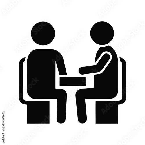 Two People Silhouettes at a Table Engaged in Professional Discussion, Vector Illustration Concept