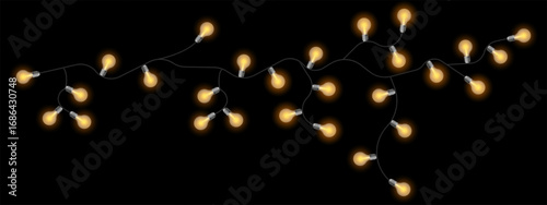 Garland set icon. Decorative glowing bulbs on twisted cable in soft tone for festive design, cozy decor, indoor lighting or holiday celebration themes.