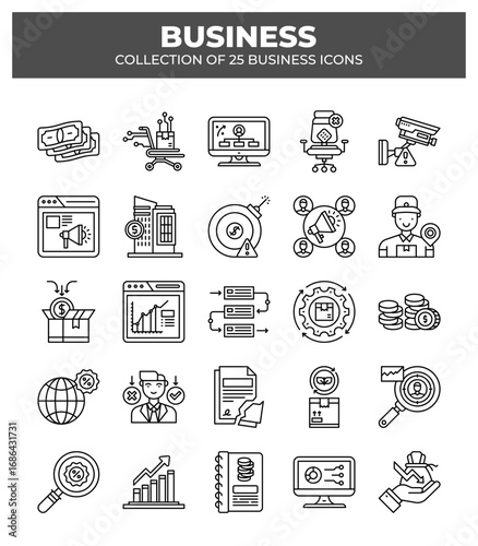 Collection of 25 Business Icons: Marketing. Finance. E-commerce. and Management