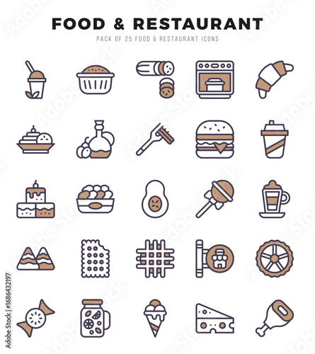 Food and Restaurant Icons bundle. Two Color style Icons. Vector illustration.