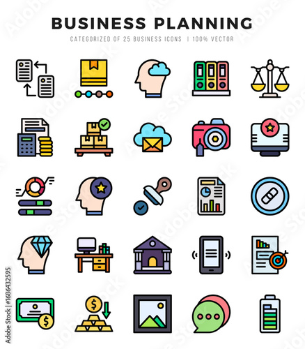 Business Planning Lineal Color icons collection. Lineal Color icons pack. Vector illustration