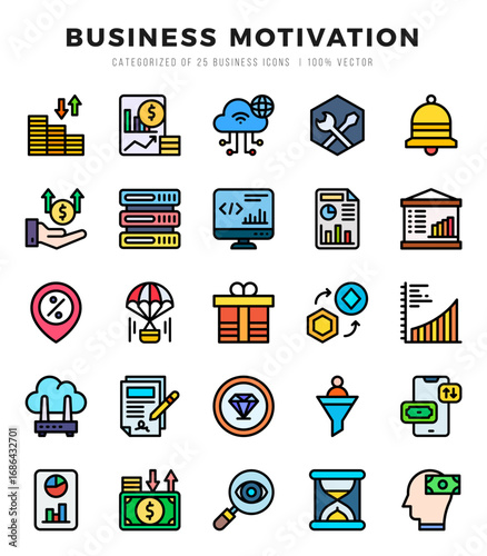 Simple Set of Business Motivation Related Vector Lineal Color Icons.