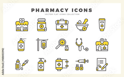 15 Pharmacy Two Color icons pack. vector illustration.