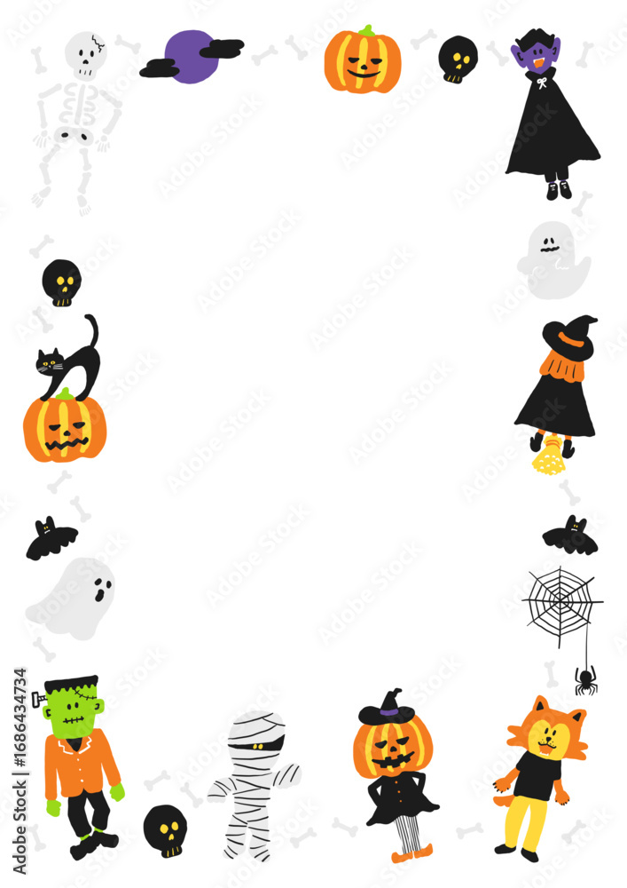 Fototapeta premium Halloween Characters Frame Vertical / ハロウィンキャラクターフレーム（縦型）