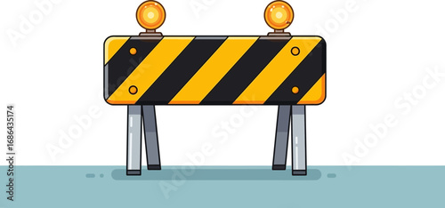 Alertable Roadblock with Flashing Lights Signaling Construction or Road Closure Ahead for Vehicles