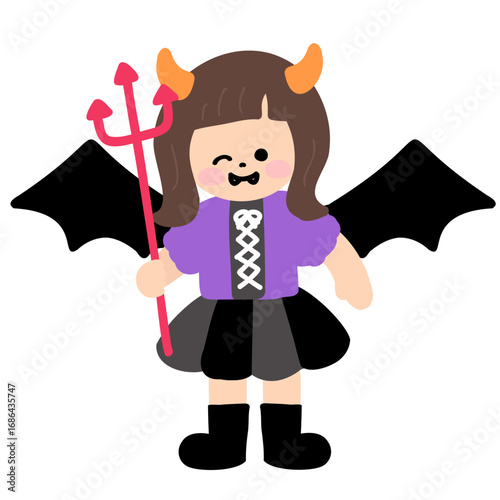 悪魔の仮装をした女の子のかわいいハロウィンアイコン
