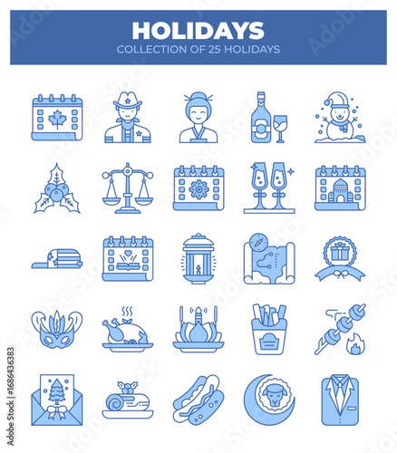 Holidays. Collection of 25 Diverse Cultural and Religious Holiday Icons