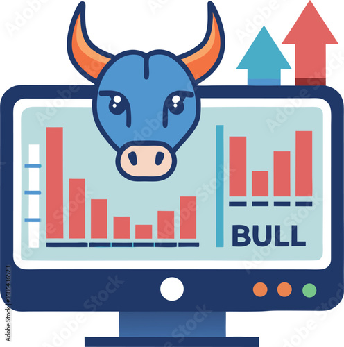 Digital Screen With Bullish Stock Ticker Symbols