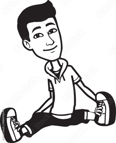 Handsome Man Black and White Illustration Vector Image Male Portrait Fashion Sketch Line Art Design