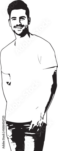 Handsome Man Black and White Illustration Vector Image Male Portrait Fashion Sketch Line Art Design