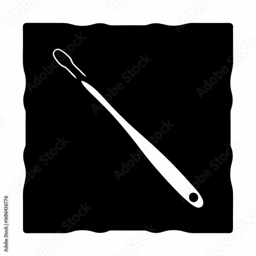 A simple black square with white lines forming a cosmetic applicator