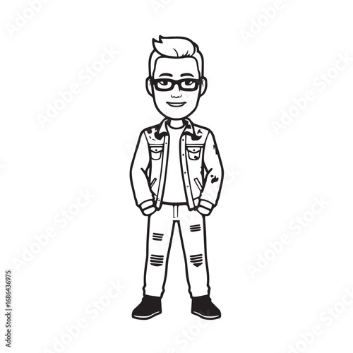 Handsome Man Black and White Illustration Vector Image Male Portrait Fashion Sketch Line Art Design