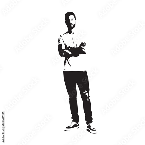Handsome Man Black and White Illustration Vector Image Male Portrait Fashion Sketch Line Art Design