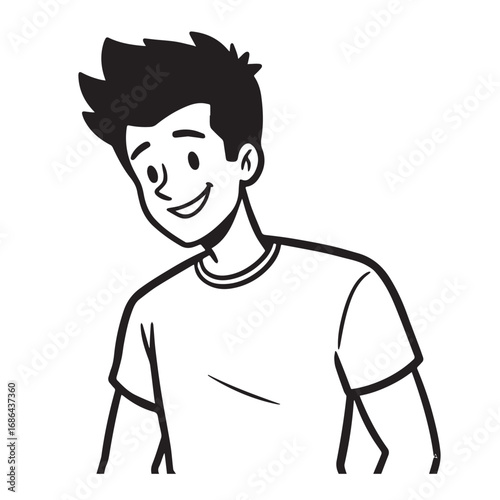 Handsome Man Black and White Illustration Vector Image Male Portrait Fashion Sketch Line Art Design