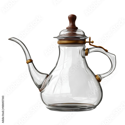 Ethiopian jebena coffee pot with long spout, transparent PNG