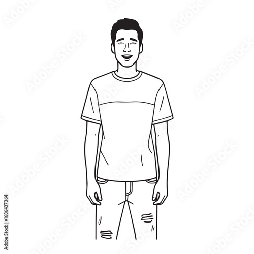 Handsome Man Black and White Illustration Vector Image Male Portrait Fashion Sketch Line Art Design