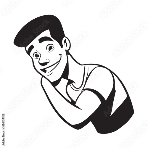 Handsome Man Black and White Illustration Vector Image Male Portrait Fashion Sketch Line Art Design