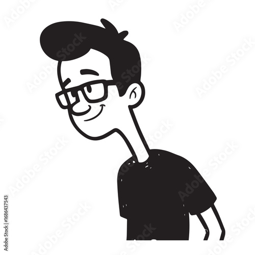 Handsome Man Black and White Illustration Vector Image Male Portrait Fashion Sketch Line Art Design
