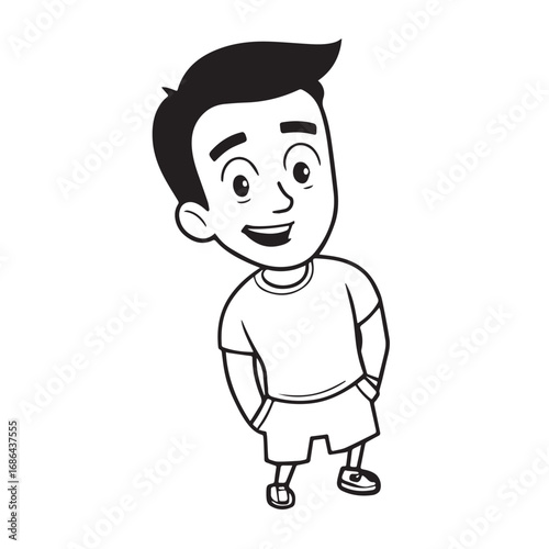 Handsome Man Black and White Illustration Vector Image Male Portrait Fashion Sketch Line Art Design
