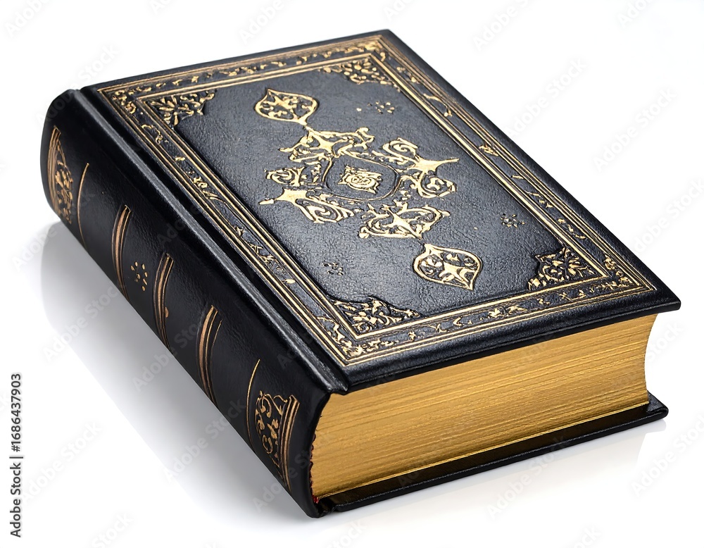 Fototapeta premium Ornate black book on white background