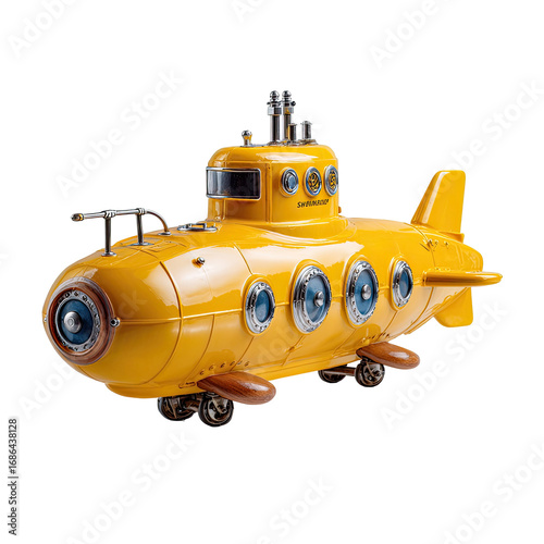 Yellow submarine, detailed, cartoonish, steampunk