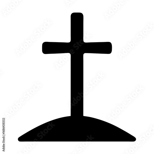 Silhouette of a Christian cross atop a mound, a religious symbol of faith