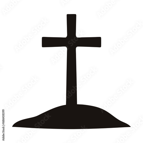Minimalist depiction of a Christian cross on a small hill silhouette