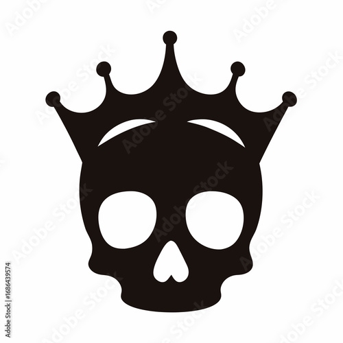 Black Silhouette of a Skull Wearing a Crown on White Background
