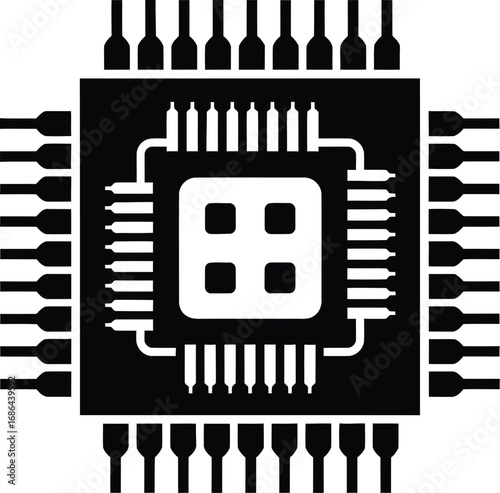 Illustration of a computer chip, representing technology, electronics, and digital age with its intricate design