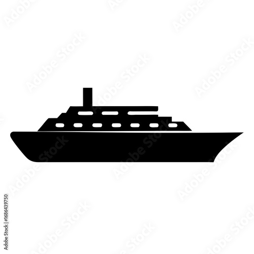 Silhouette image of a modern cruise ship sailing on the water