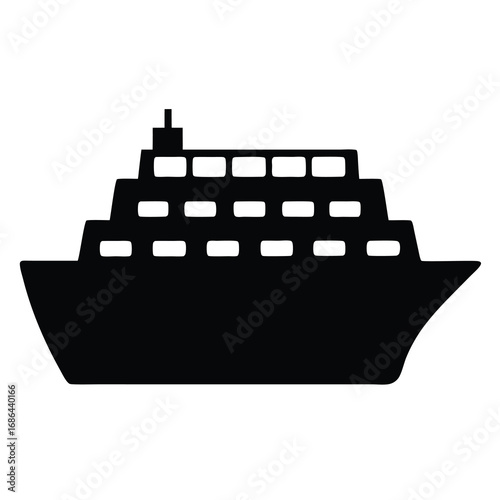 Black and White Silhouette of a Large Cruise Ship on the Ocean