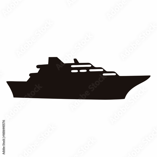 A silhouette of a large cruise ship on a bright white background