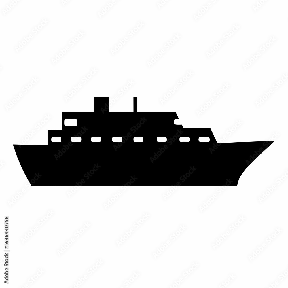 Obraz premium Simple Black Silhouette of a Cruise Ship with Many Windows View