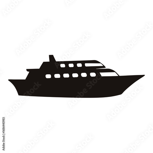 Silhouette of a passenger ship or cruise liner floating on the water