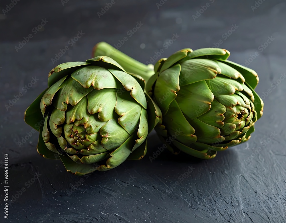 Fototapeta premium Fresh Artichokes on Dark Surface