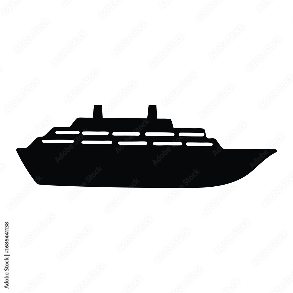 Obraz premium Simple stylized black and white silhouette illustration of a modern cruise ship