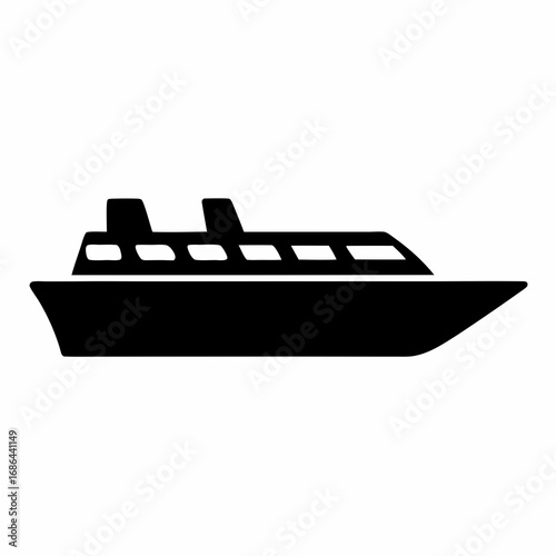 Stylized black silhouette of a yacht or motorboat isolated on white