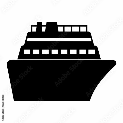 Stylized black silhouette of a modern cruise ship on a white background
