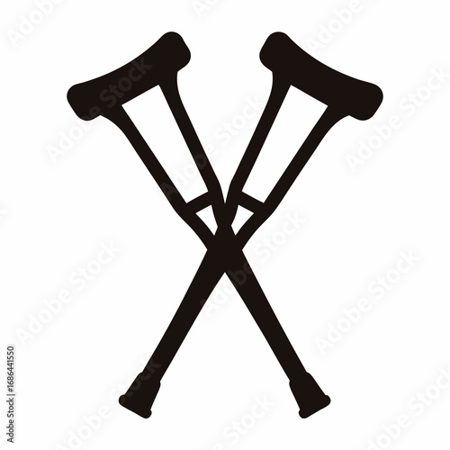 A crossed set of crutches symbolize injury, aid, and support with mobility