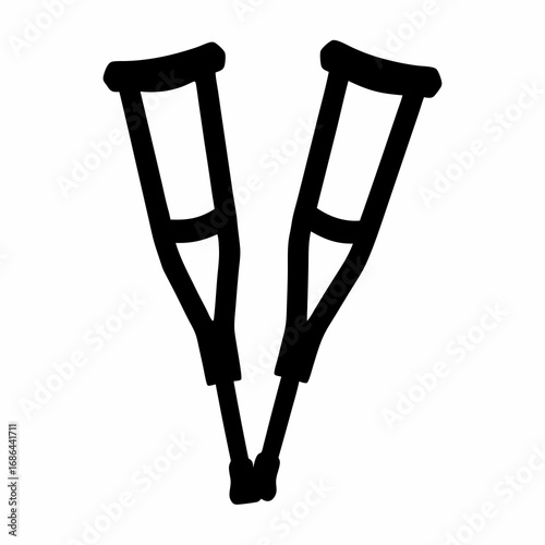 Two crutches standing upright indicating need for walking assistance support