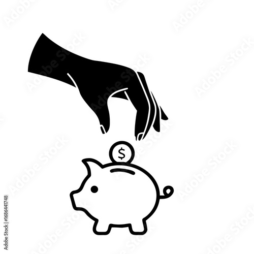Saving Money Icon Piggy Bank Hand Coin Finance Budget Investment Symbol.