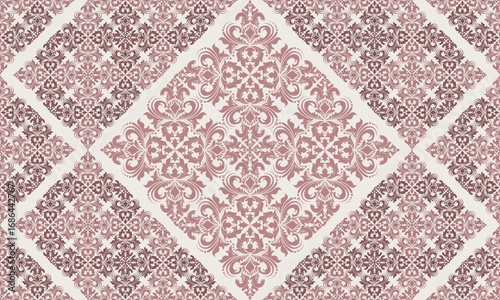 Damask patterns feature intricate, symmetrical motifs inspired by floral or ornamental designs. Often elegant and timeless, they are ideal for clothing , print , decorated.