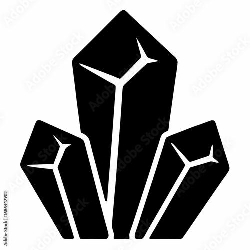 Black Silhouette of Crystal Formation, Mineral Specimen, Sharp Edges, Vector Illustration
