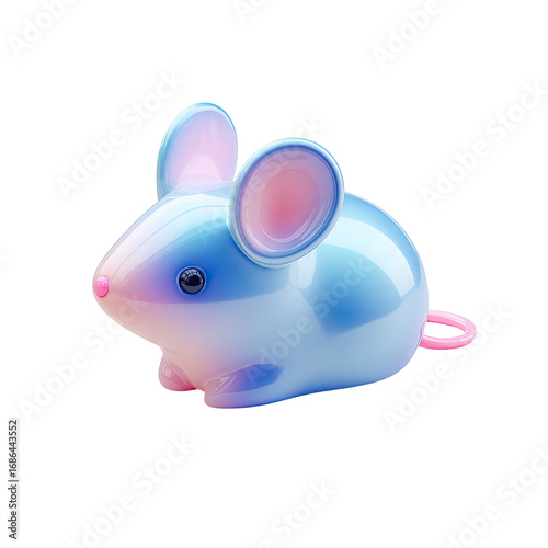 A stylized, light blue and pink mouse figurine