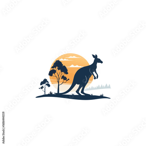 Minimalist kangaroo silhouette in flat design style