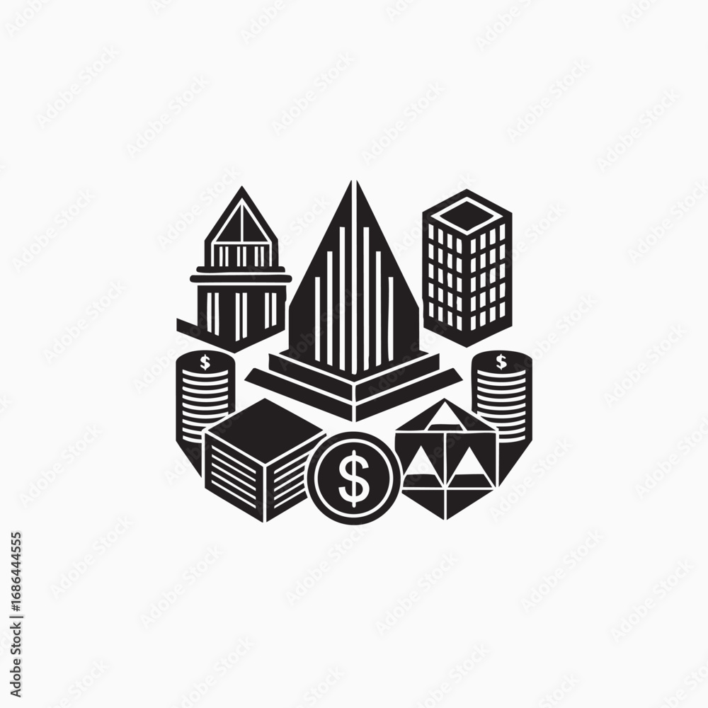 Fototapeta premium Brutalist style finance icons set for modern design applications