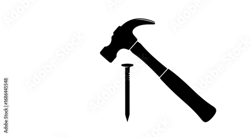 hammer and nail vector, hammer hitting nail icon, construction tool illustration, repair symbol, work tool vector, carpentry icon design, DIY tools vector, building and repair symbol, hammer silhouett