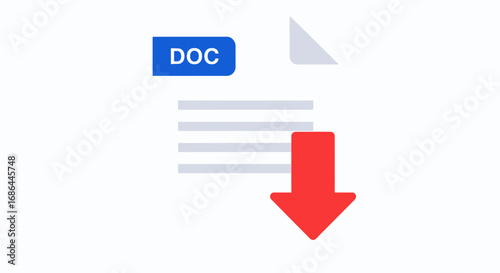 document download icon, doc file arrow symbol, file transfer vector, save document icon, digital download graphic, doc file download design, file saving symbol, online document transfer, download butt