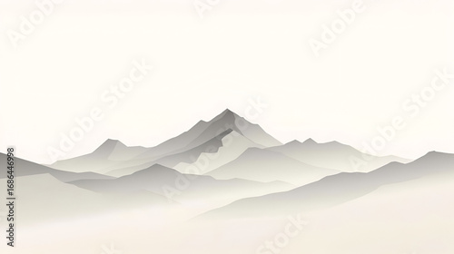 Gray mountain range silhouette fading into a foggy distance landscape view