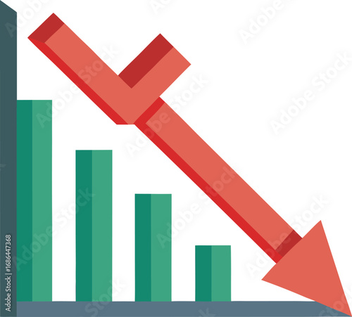 Flat Vector of Downward Arrow Crushing Chart Barrier